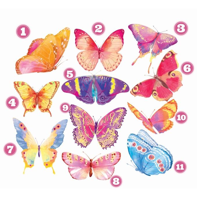 Набор термотрансферов «Акварельские бабочки», 19,5*21 см, 11 дизайнов