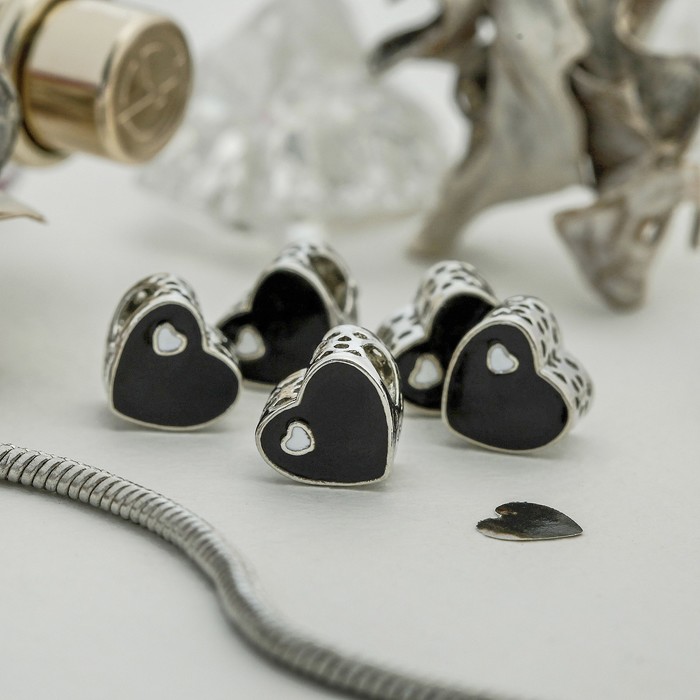 Талисман "Сердце", цвет черный в серебре