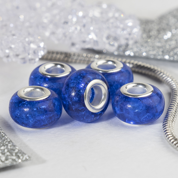 Бусина "Сахарный кварц", цвет синий в серебре  (5 шт.)